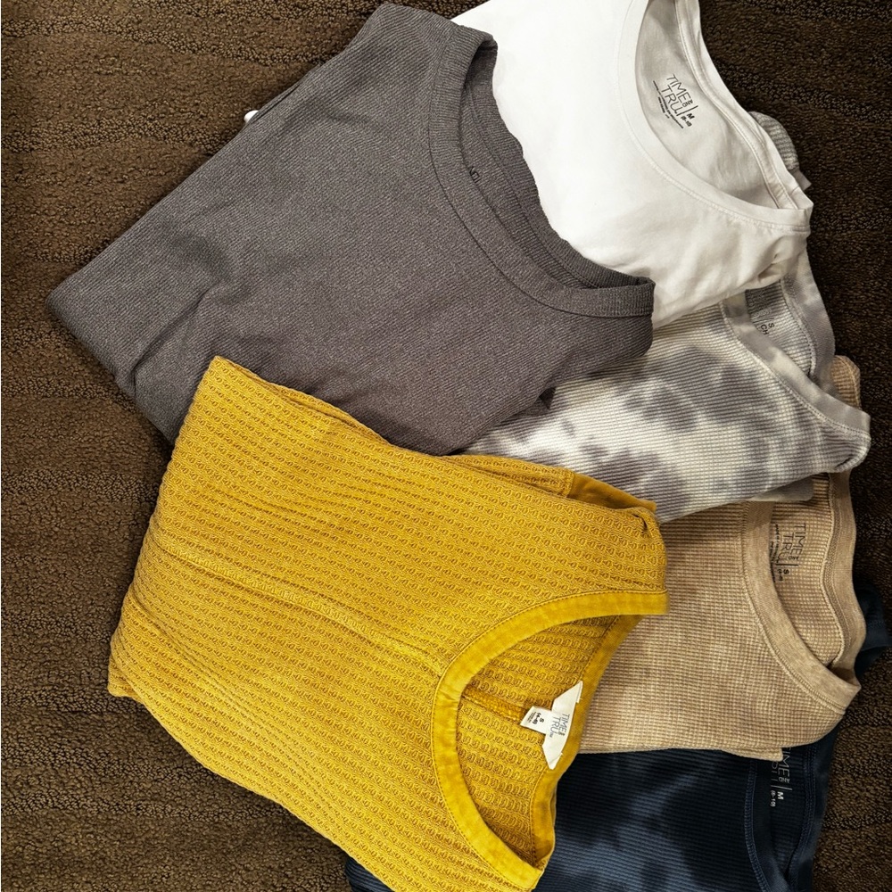 Time and Tru Long Sleeve Tee Collection - Gray, White, Yellow, Beige, Blue